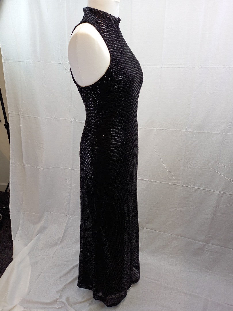 In The Style Yasmin Devonport Black High Neck Sequin Maxi Dress NWT - Size 14