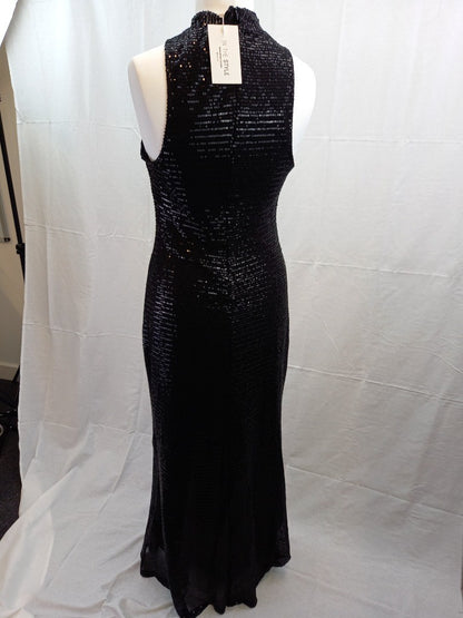 In The Style Yasmin Devonport Black High Neck Sequin Maxi Dress NWT - Size 14