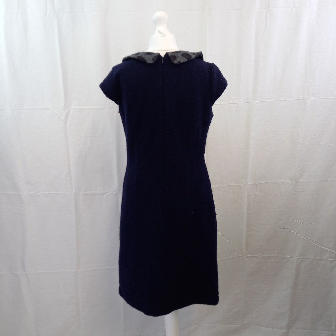 Clements Riberio Blue Dress UK 12 Wool Mid Length Lined Excellent