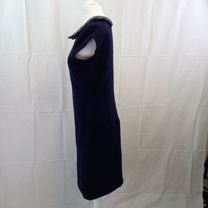 Clements Riberio Blue Dress UK 12 Wool Mid Length Lined Excellent