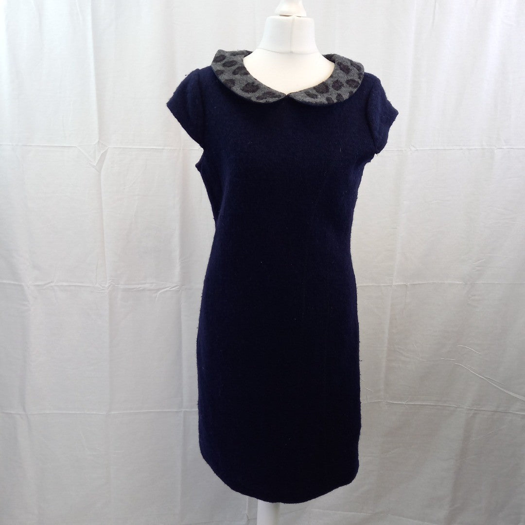 Clements Riberio Blue Dress UK 12 Wool Mid Length Lined Excellent