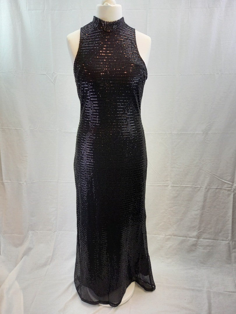 In The Style Yasmin Devonport Black High Neck Sequin Maxi Dress NWT - Size 14