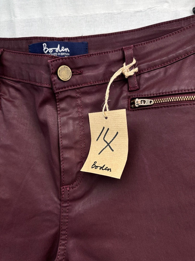 Boden Burgundy Skinny Wax Jeans Size 14P BNWT