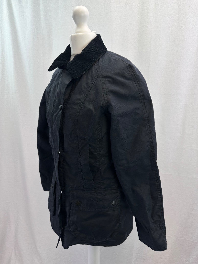 Barbour Beadnell Wax Jacket Women's Size 6 Black - Classic Outdoor Coat