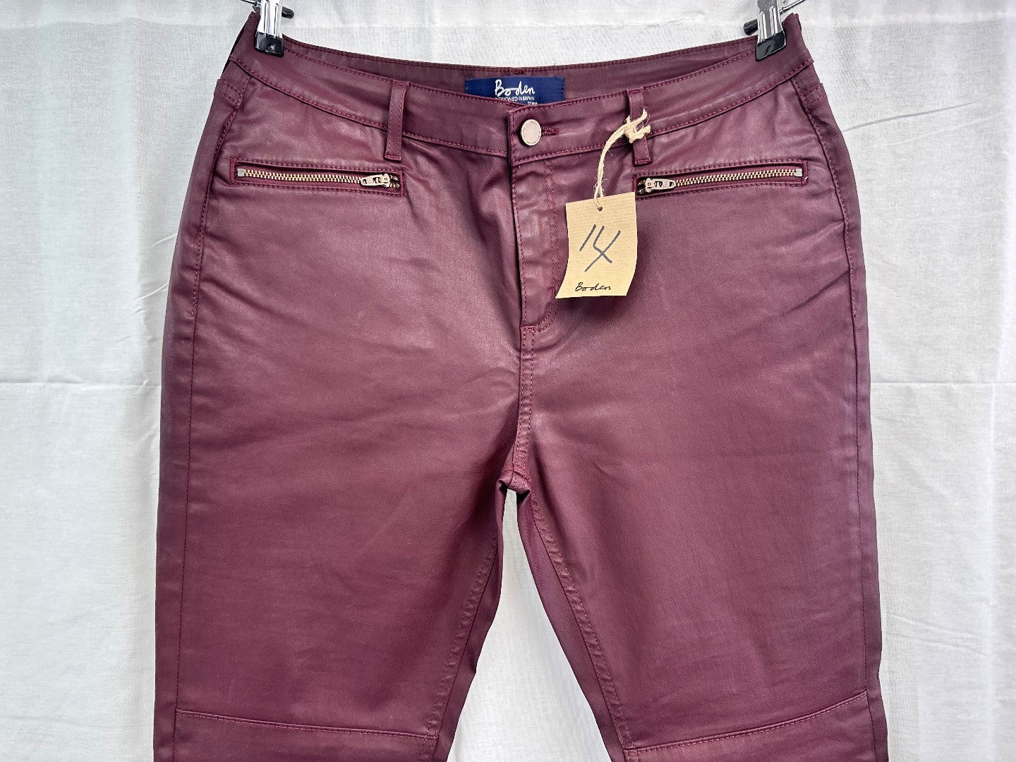 Boden Burgundy Skinny Wax Jeans Size 14P BNWT