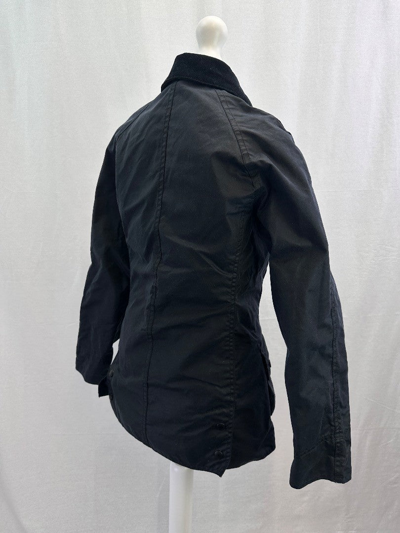 Barbour Beadnell Wax Jacket Women's Size 6 Black - Classic Outdoor Coat