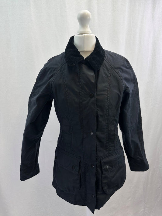 Barbour Beadnell Wax Jacket Women's Size 6 Black - Classic Outdoor Coat