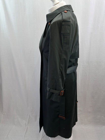 The Ensign Trench Long Green Belt Rain Coat Size 12 Excellent Condition