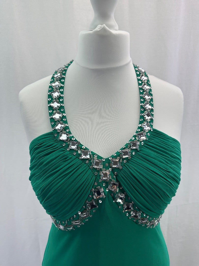 Debut Green Jewelled Evening Dress - Size 12