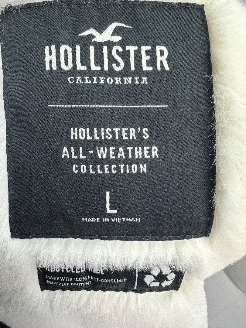 Hollister All-Weather Black Coat White Faux Fur Lining - Size L