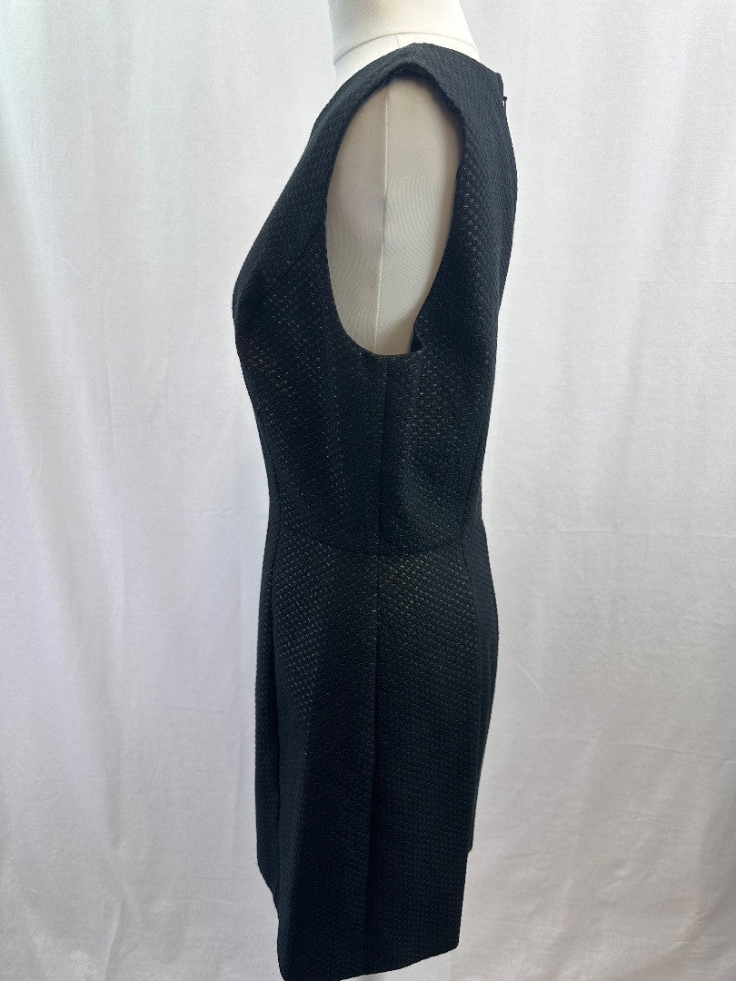 Jack Wills Black Gold Knee Length Lined LBD Dress Size 12 Excellent Condition