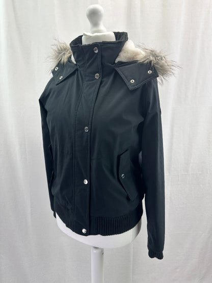 Hollister All-Weather Black Coat White Faux Fur Lining - Size L