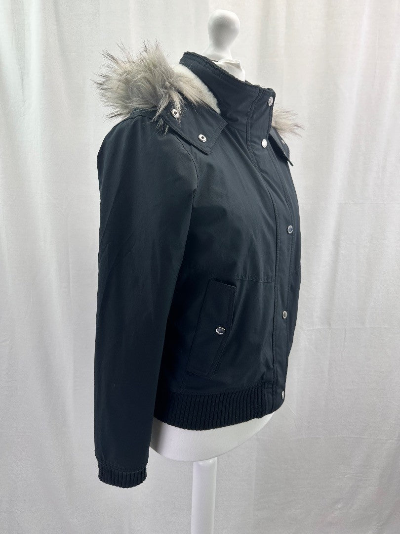 Hollister All-Weather Black Coat White Faux Fur Lining - Size L