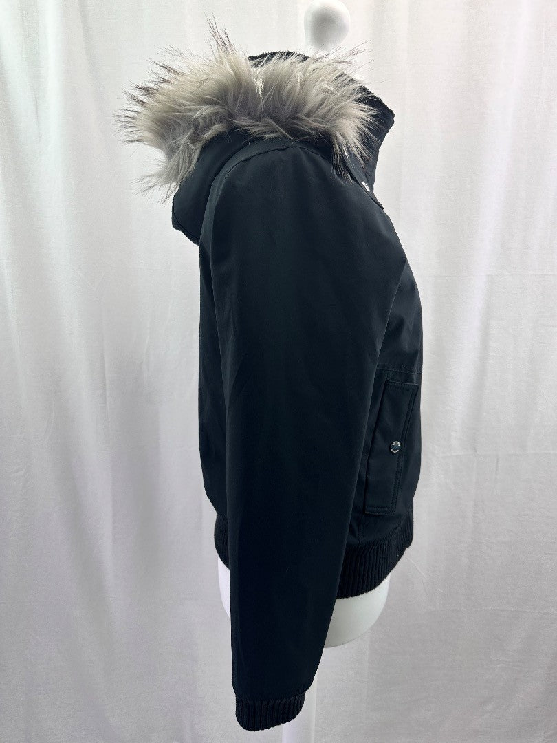 Hollister All-Weather Black Coat White Faux Fur Lining - Size L