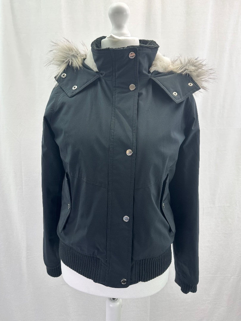 Hollister All-Weather Black Coat White Faux Fur Lining - Size L