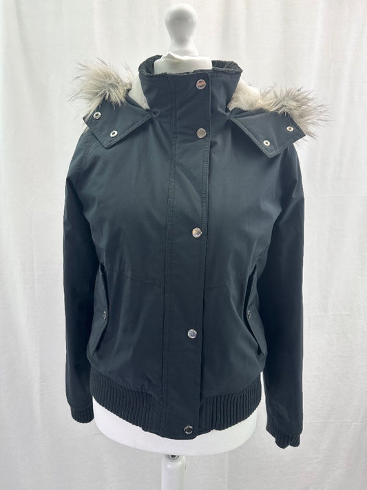 Hollister All-Weather Black Coat White Faux Fur Lining - Size L