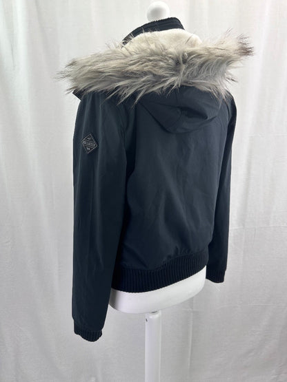 Hollister All-Weather Black Coat White Faux Fur Lining - Size L