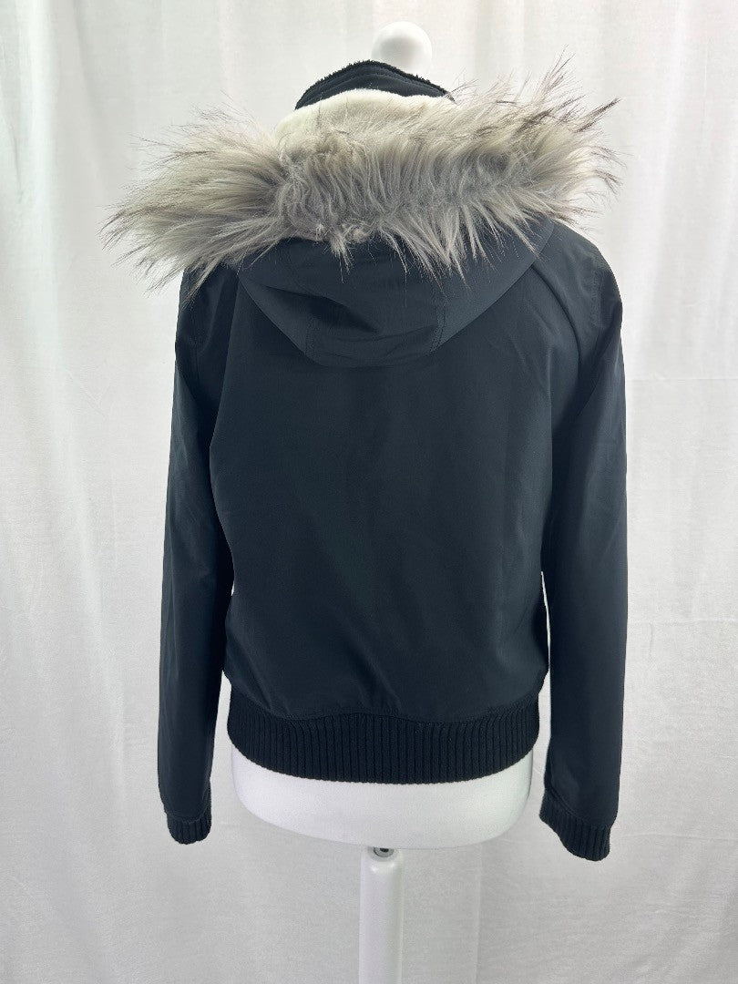 Hollister All-Weather Black Coat White Faux Fur Lining - Size L