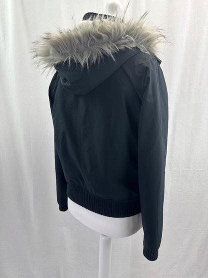 Hollister All-Weather Black Coat White Faux Fur Lining - Size L