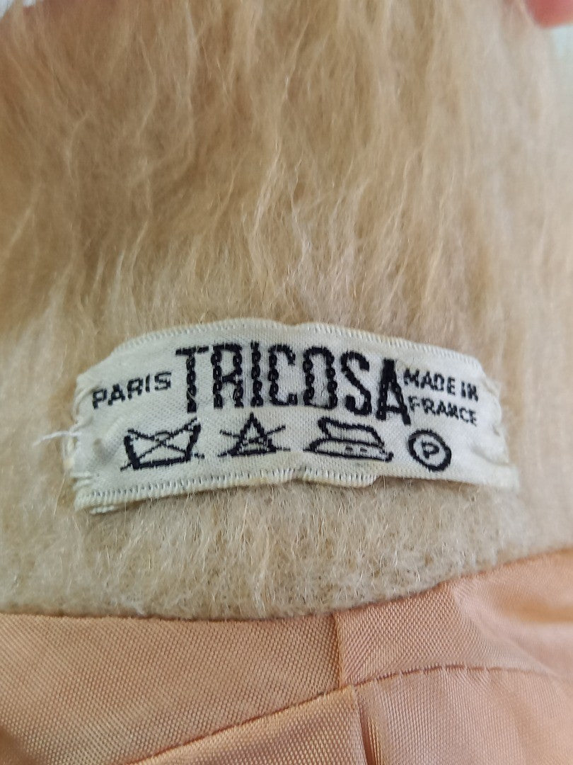 Tricosa Faux Fur Oatmeal Vintage Shaggy Retro Winter Coat - M