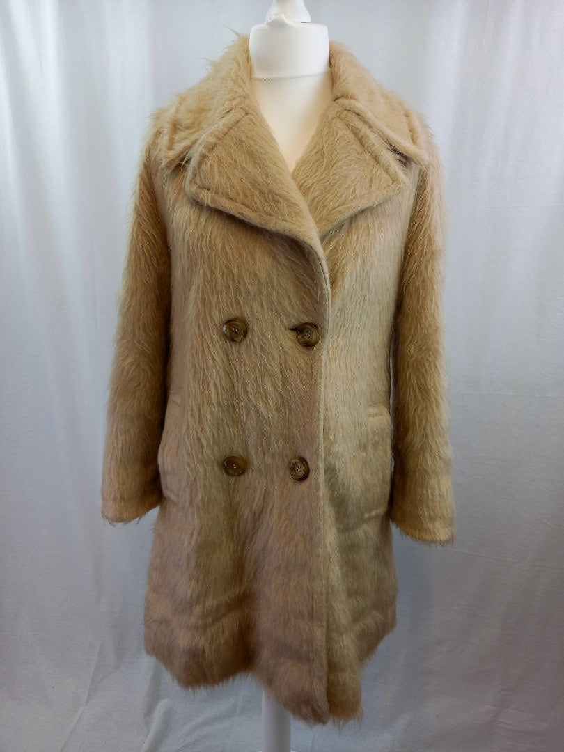 Tricosa Faux Fur Oatmeal Vintage Shaggy Retro Winter Coat - M