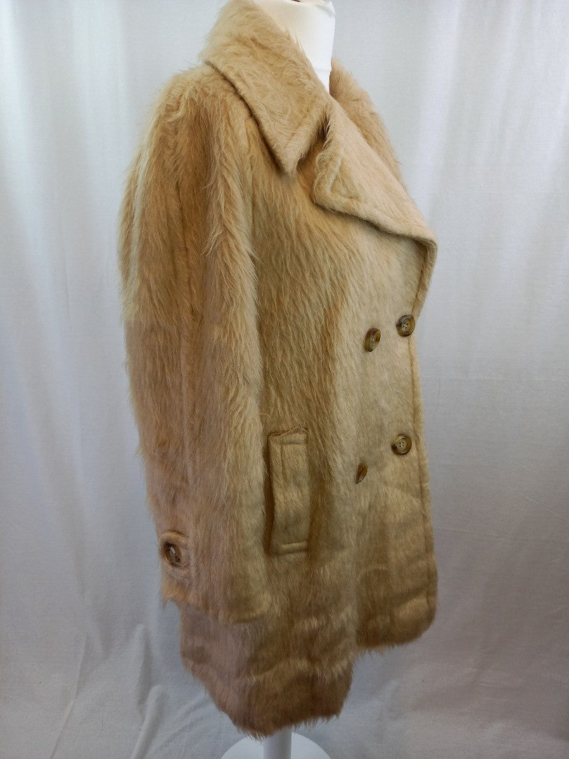 Tricosa Faux Fur Oatmeal Vintage Shaggy Retro Winter Coat - M