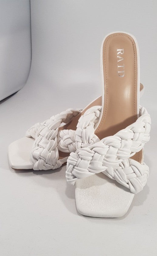 Raid White Kitten Heel Slip On Sandals Size 8 Nearly New