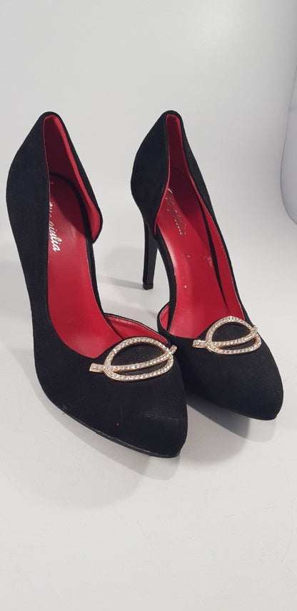 Via Giulia Black High Heels Diamante Embellishment Size 6 Nearly New