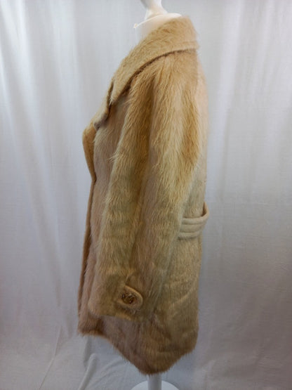 Tricosa Faux Fur Oatmeal Vintage Shaggy Retro Winter Coat - M