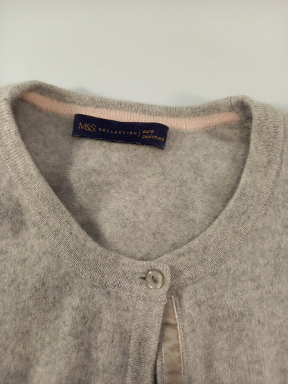 marks and spencer grey cashmere cardigan 16 round neck