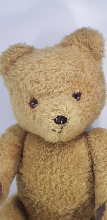 Golden Vintage Jointed Teddy Bear 22'' Tall Felt Paws VGC