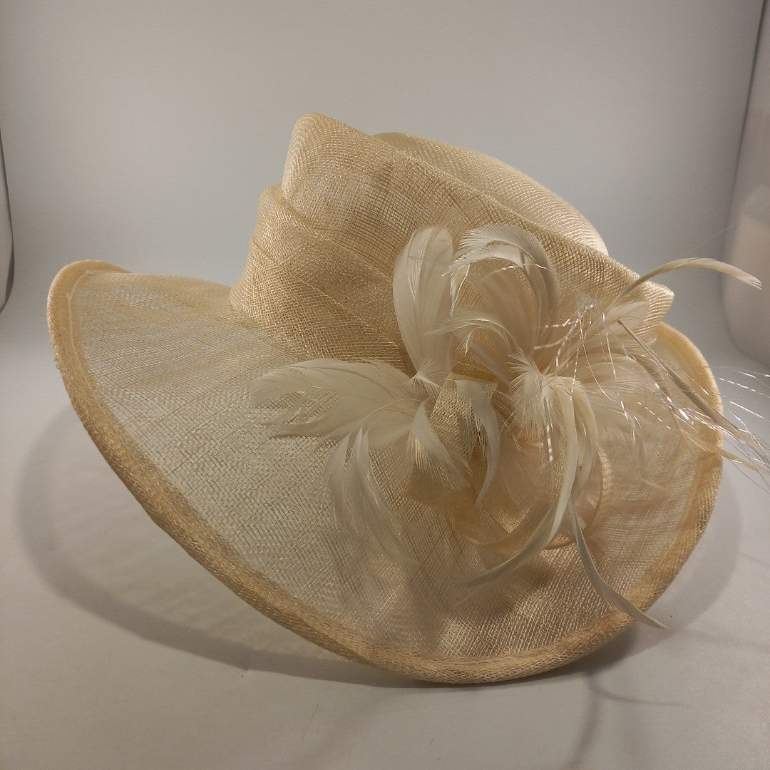 Classic Millinery Wedding Hat Occasion Cream Feathers Straw Good