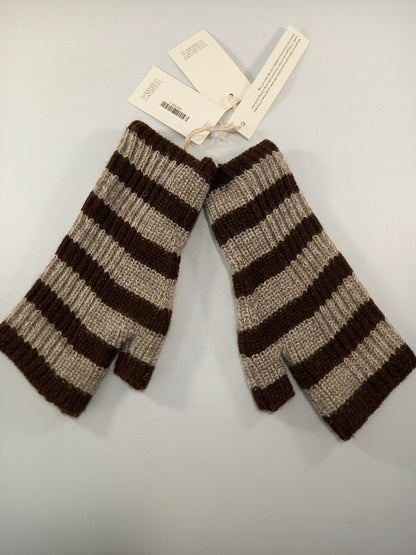 toast gloves mittens wool stripe fisherman rib coffee bean/natural brown