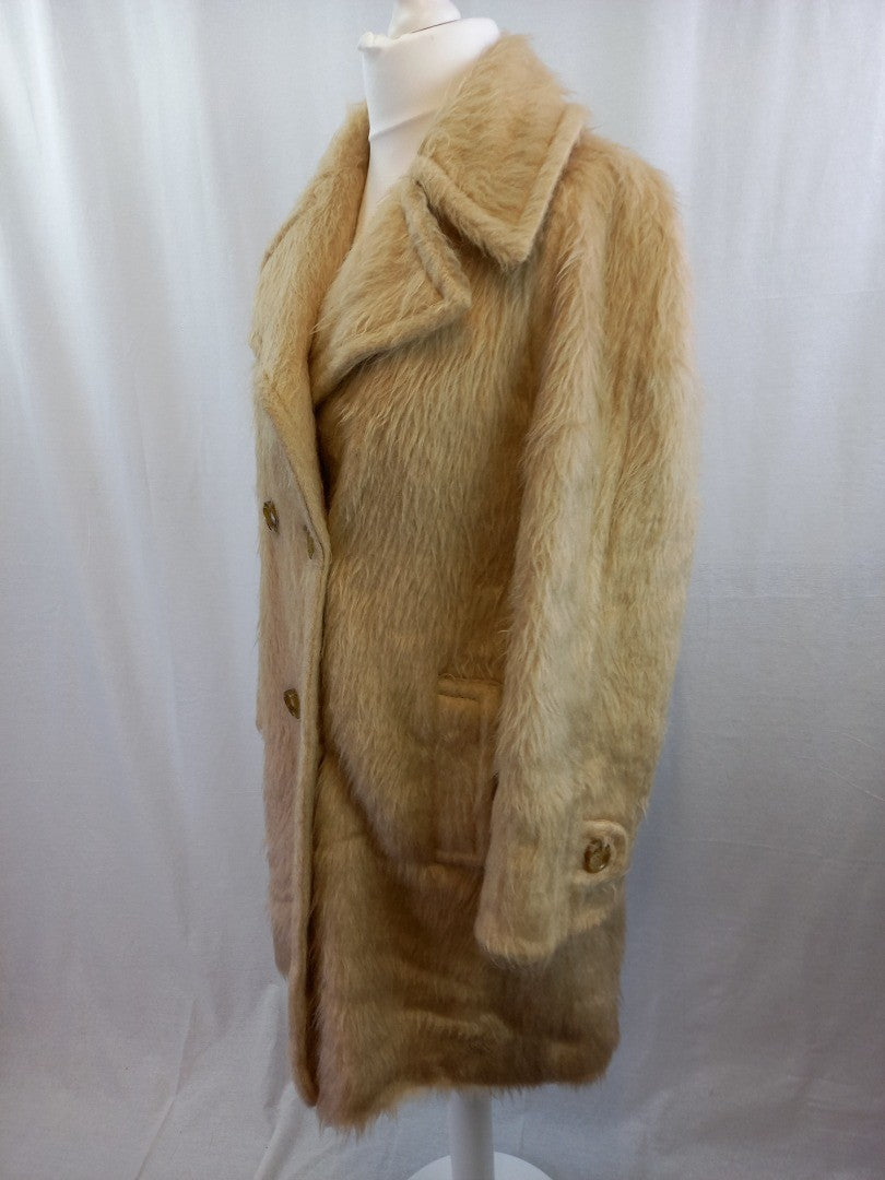 Tricosa Faux Fur Oatmeal Vintage Shaggy Retro Winter Coat - M