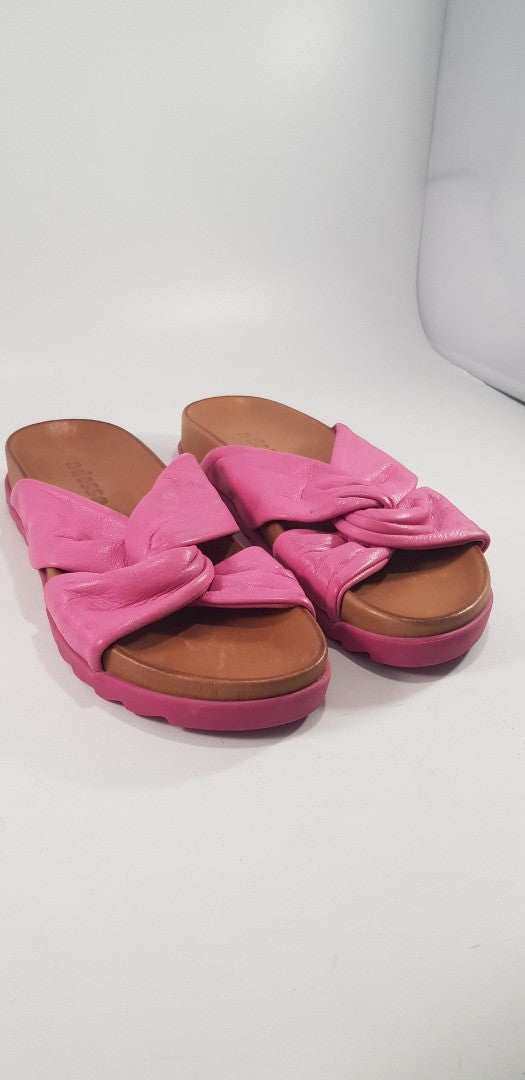 Adesso Pink Leather Slip On Sandals Size 3.5 Euro 36 Nearly New