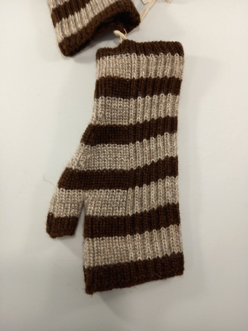 toast gloves mittens wool stripe fisherman rib coffee bean/natural brown