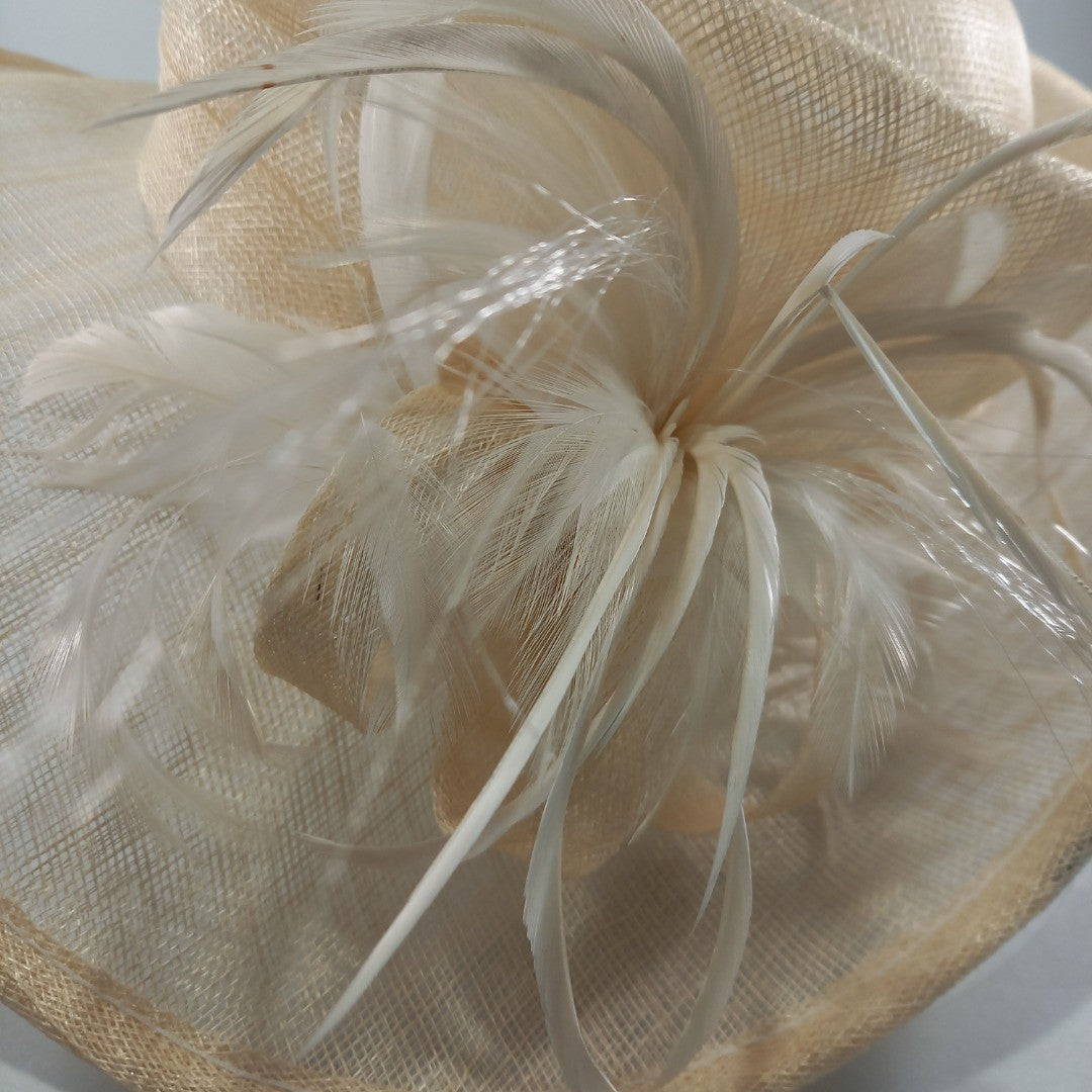 Classic Millinery Wedding Hat Occasion Cream Feathers Straw Good