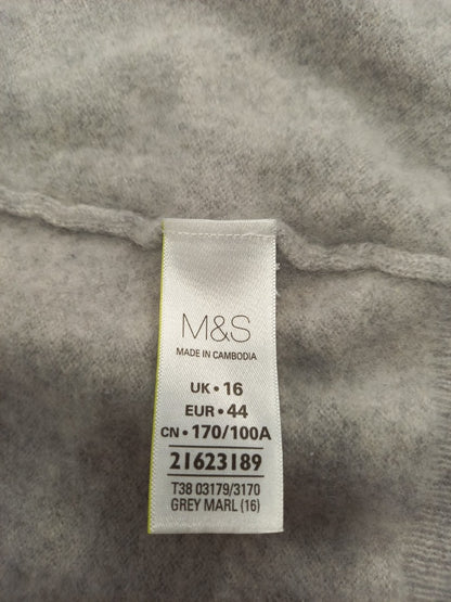 marks and spencer grey cashmere cardigan 16 round neck