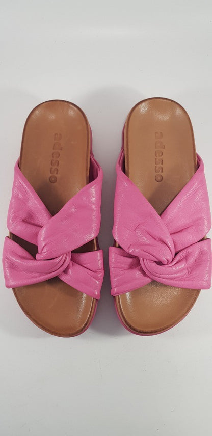 Adesso Pink Leather Slip On Sandals Size 3.5 Euro 36 Nearly New