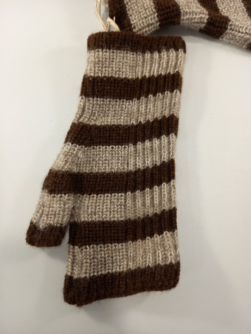 toast gloves mittens wool stripe fisherman rib coffee bean/natural brown