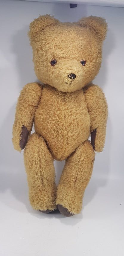 Golden Vintage Jointed Teddy Bear 22'' Tall Felt Paws VGC