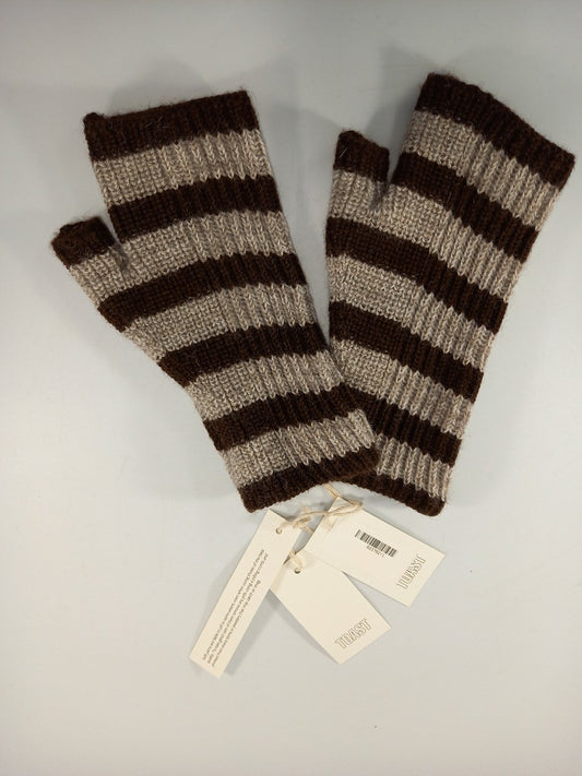 toast gloves mittens wool stripe fisherman rib coffee bean/natural brown