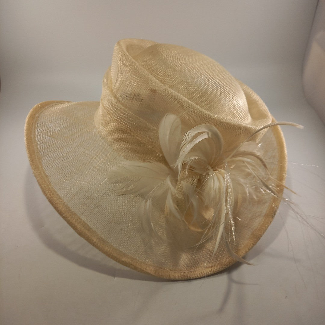 Classic Millinery Wedding Hat Occasion Cream Feathers Straw Good