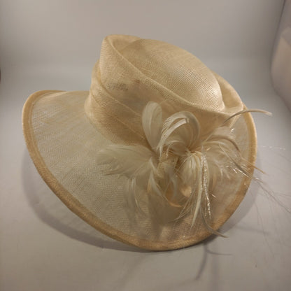 Classic Millinery Wedding Hat Occasion Cream Feathers Straw Good