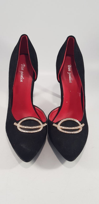 Via Giulia Black High Heels Diamante Embellishment Size 6 Nearly New