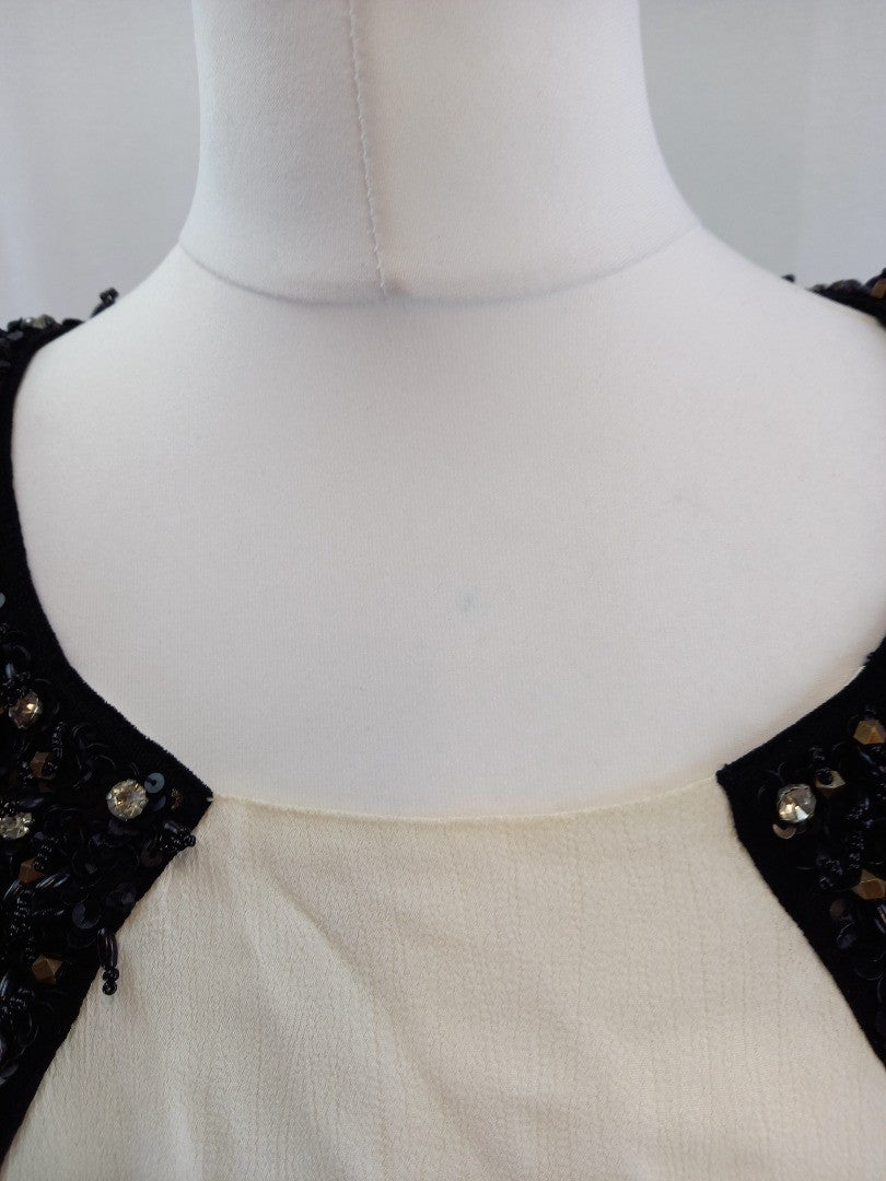 biba black white dress size 10 chiffon beaded