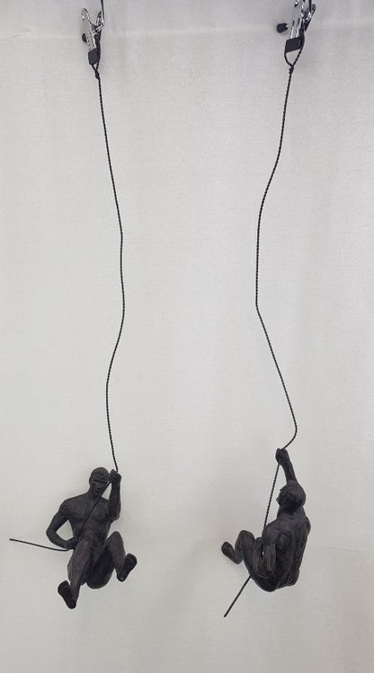 Bronzed Abseiling Climbing Hanging Ornament Figures x2 Excellent Condition