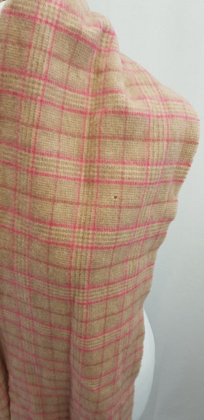 Johnston's Cashmere Pink Oatmeal Check Scarf Rectangular VGC