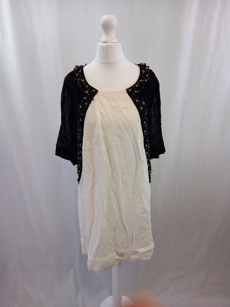 biba black white dress size 10 chiffon beaded