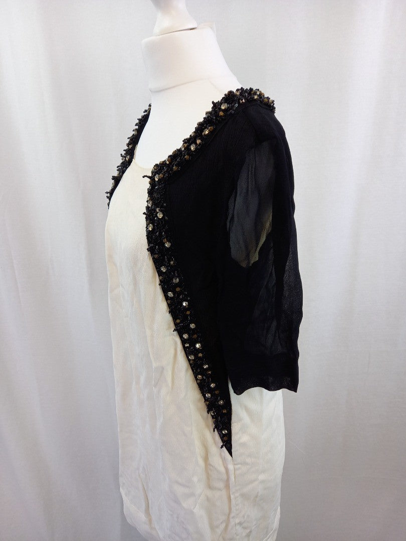 biba black white dress size 10 chiffon beaded